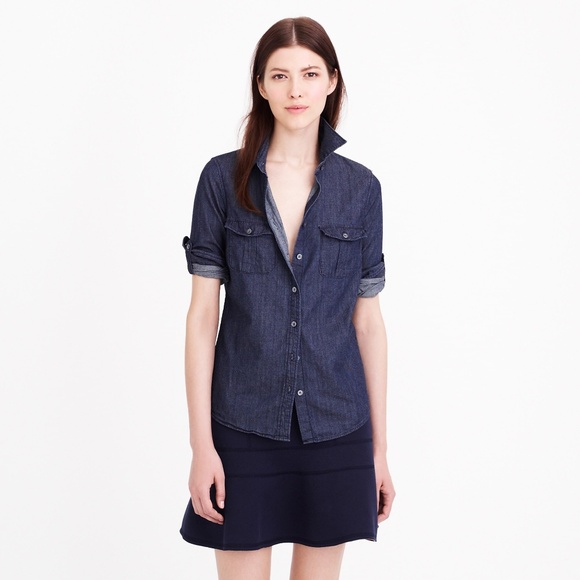 J. Crew Tops - J. CREW KEEPER CHAMBRAY SHIRT IN DARK RINSE
